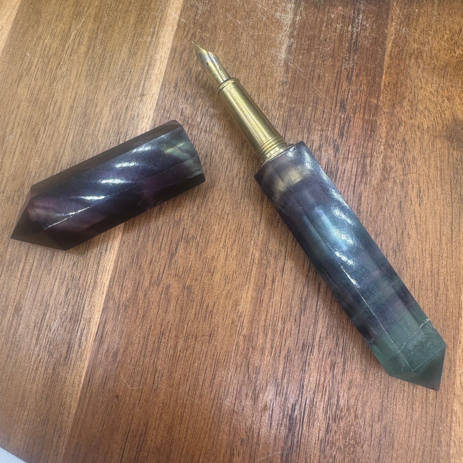 Rainbow Fluorite Fountain Pen with Stand - Sage & Magic