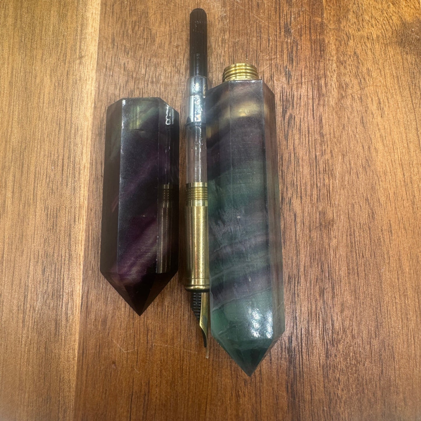 Rainbow Fluorite Fountain Pen with Stand - Sage & Magic