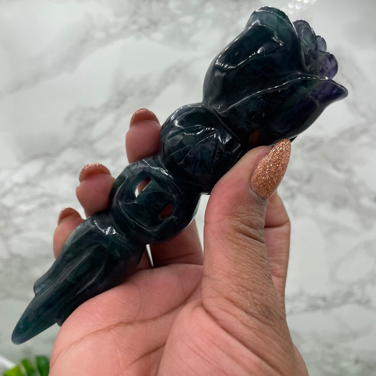 Rainbow Fluorite Rose Wand - Sage & Magic