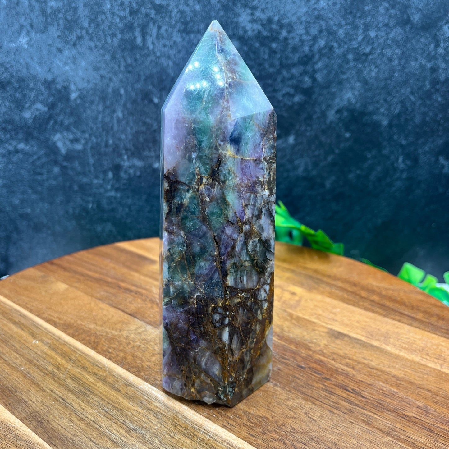 Red Hematite in Rainbow Fluorite Tower - Sage & Magic