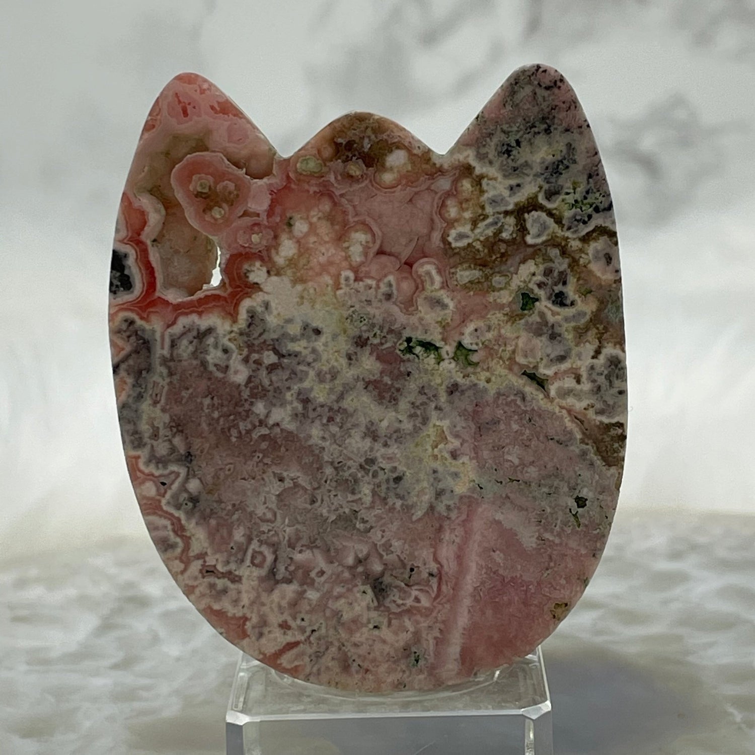 Rhodochrosite Cat Head Carving - Sage & Magic