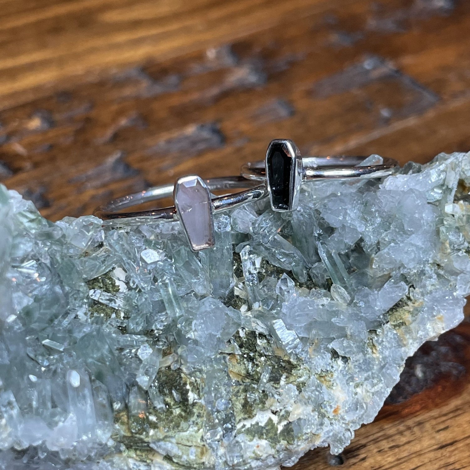 S925 Sterling Silver Ring - Black Tourmaline / Rose Quartz - Sage & Magic