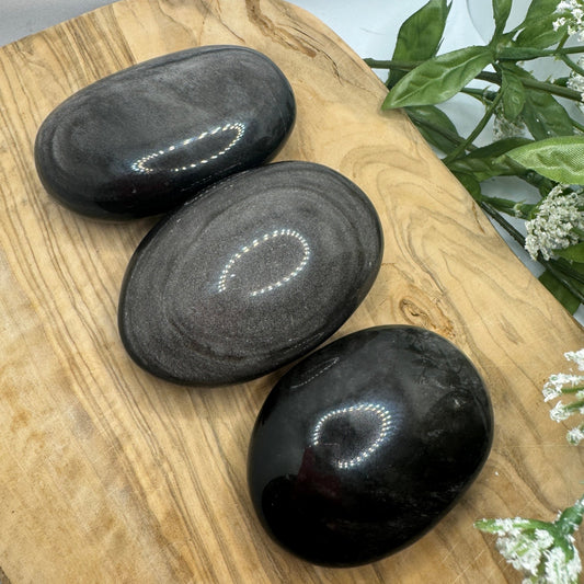 Silver Sheen Obsidian Palm Stone - Sage & Magic