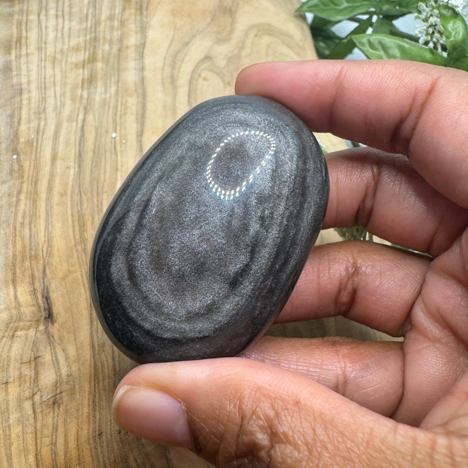 Silver Sheen Obsidian Palm Stone - Sage & Magic