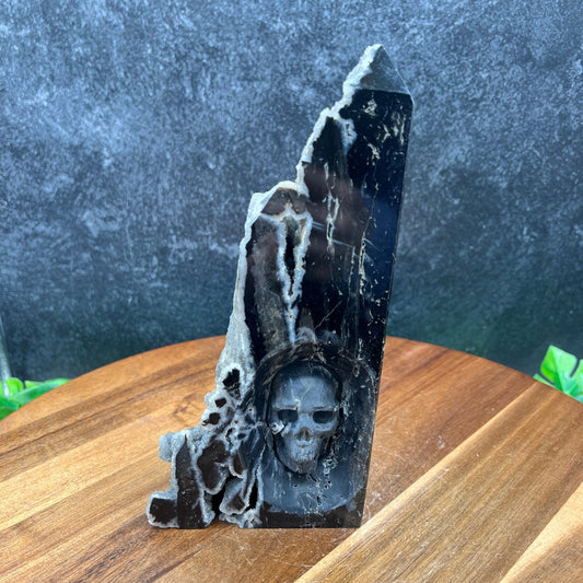 Sphalerite Black Druzy Skull Tower - Sage & Magic