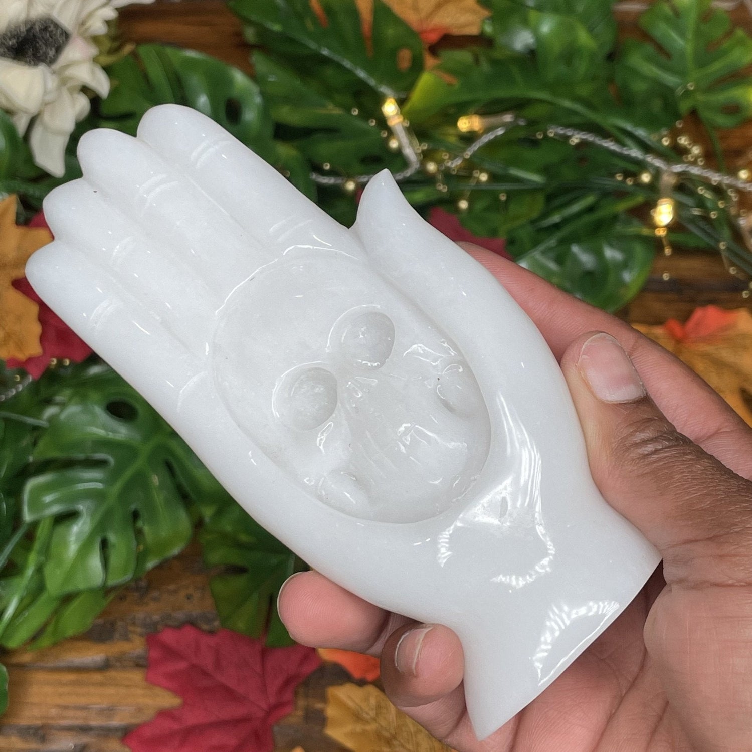 Spooky White Jade Skull Hand - Sage & Magic