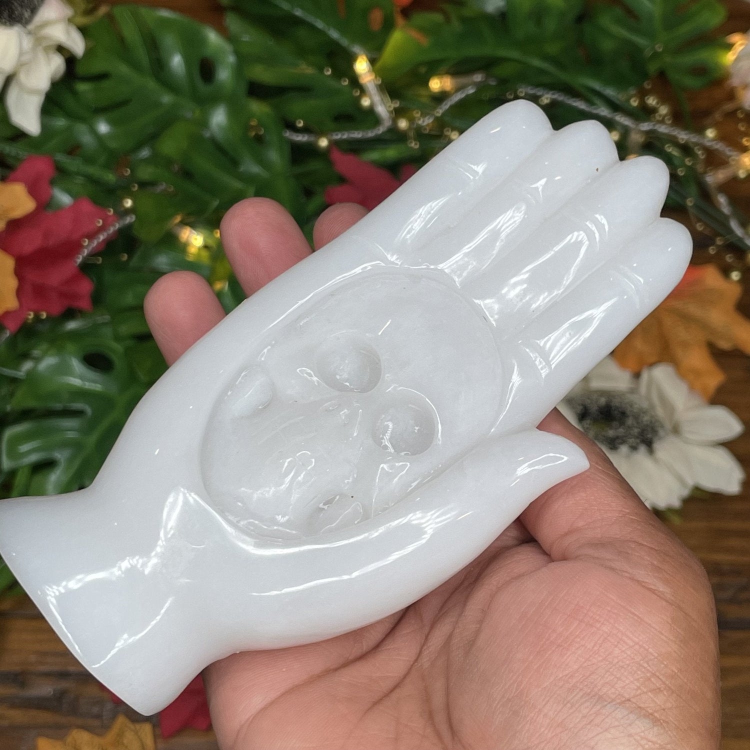 Spooky White Jade Skull Hand - Sage & Magic