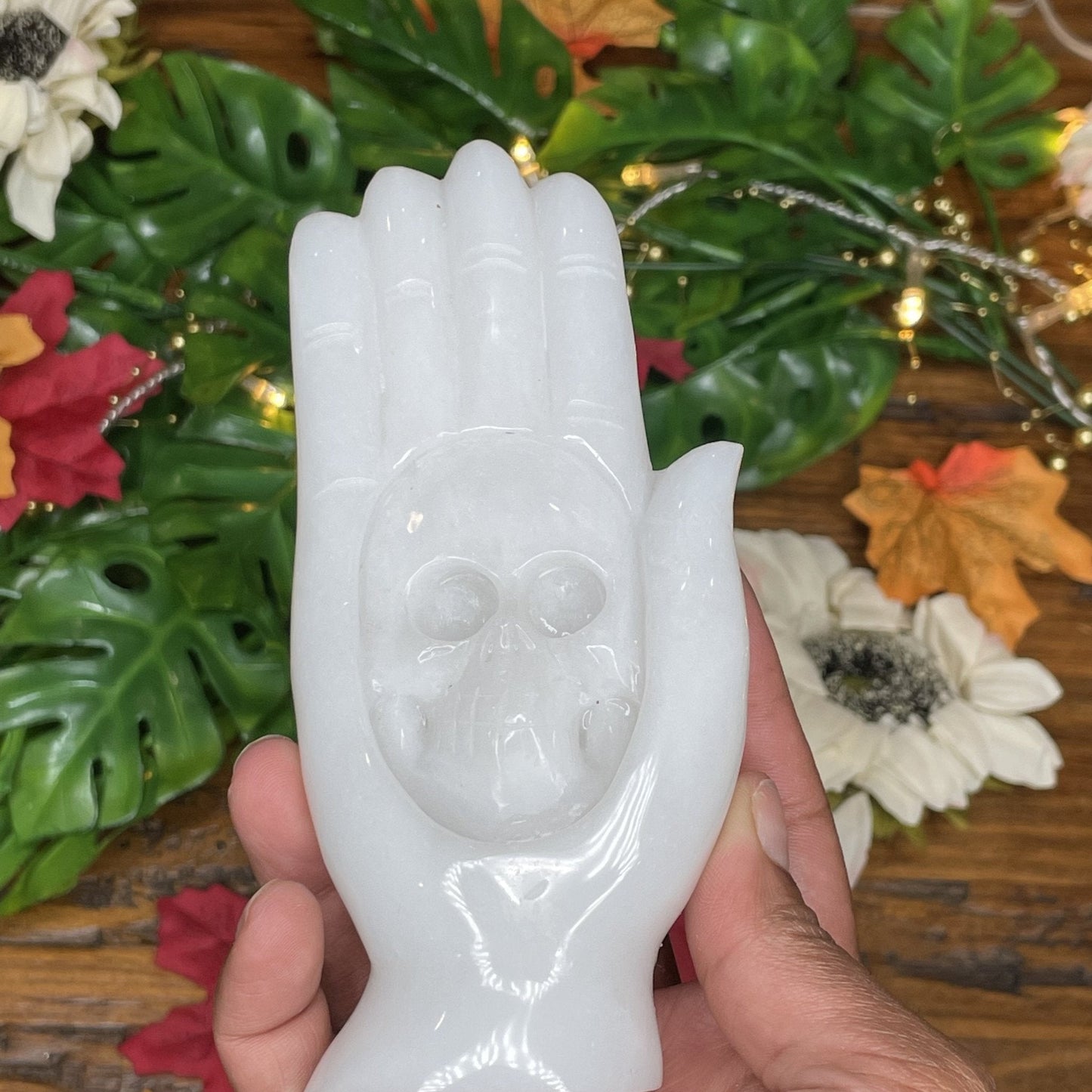 Spooky White Jade Skull Hand - Sage & Magic