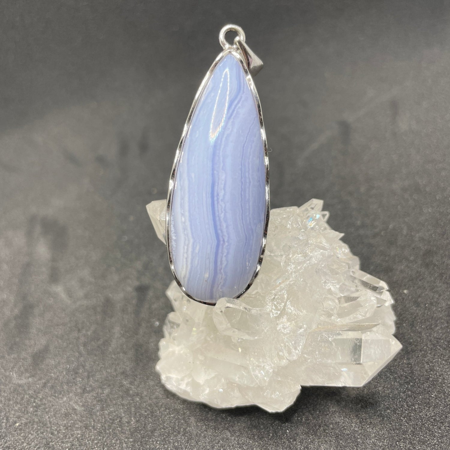 Sterling Silver Blue Lace Agate Long Teardrop Pendant - Sage & Magic