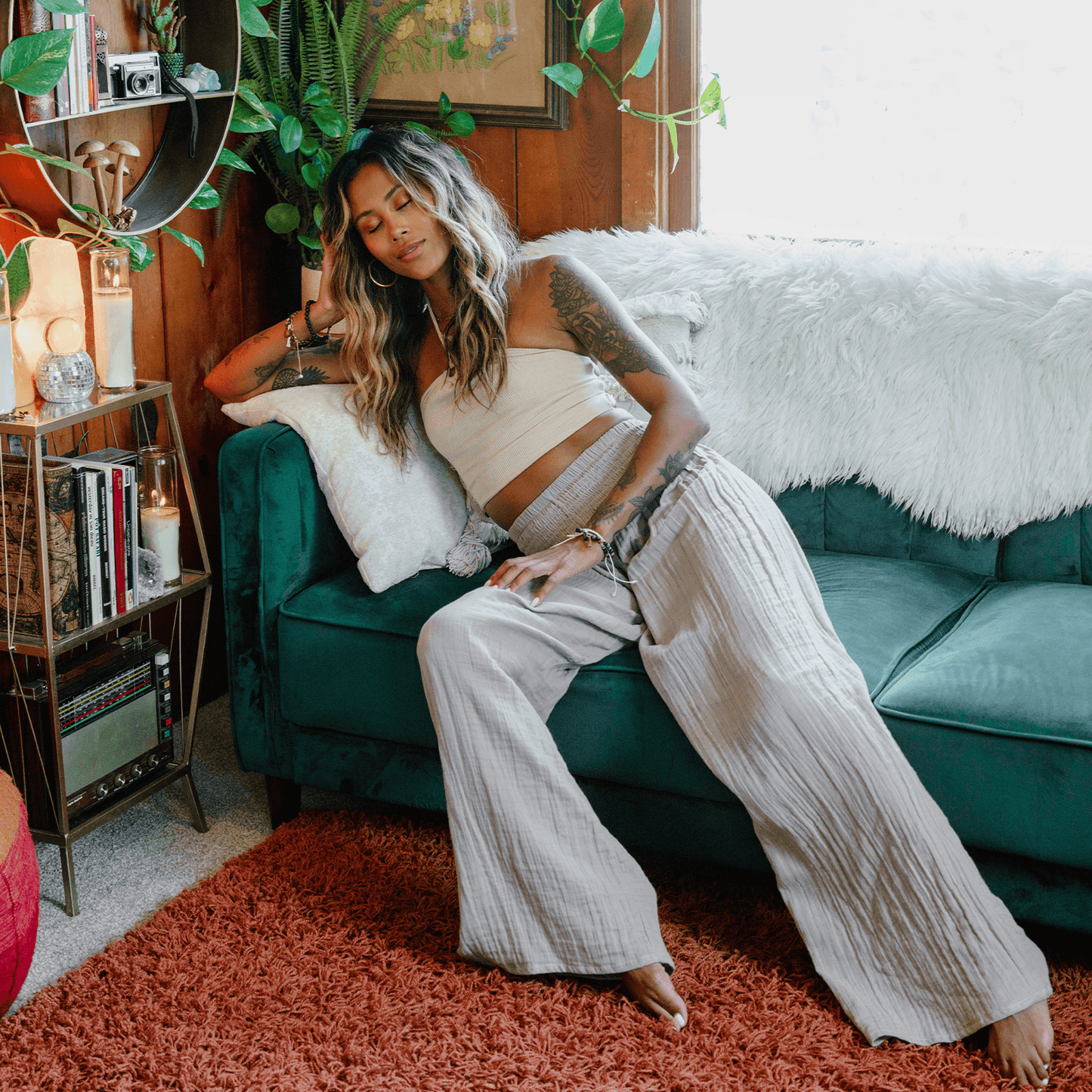 Stone Wide Leg Cotton Pants