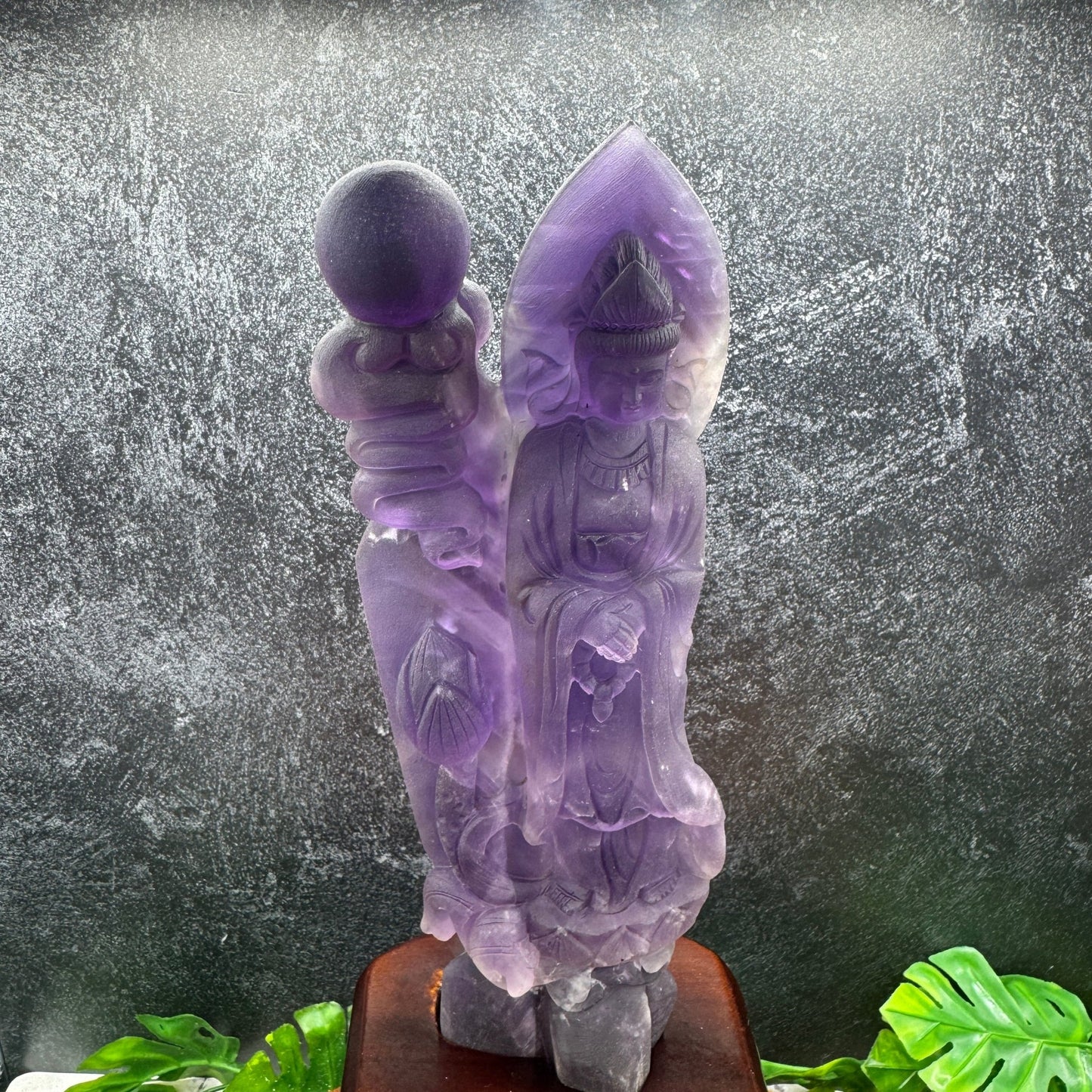 Unpolished Amethyst Guanyin with Crystal Ball Carving - Sage & Magic