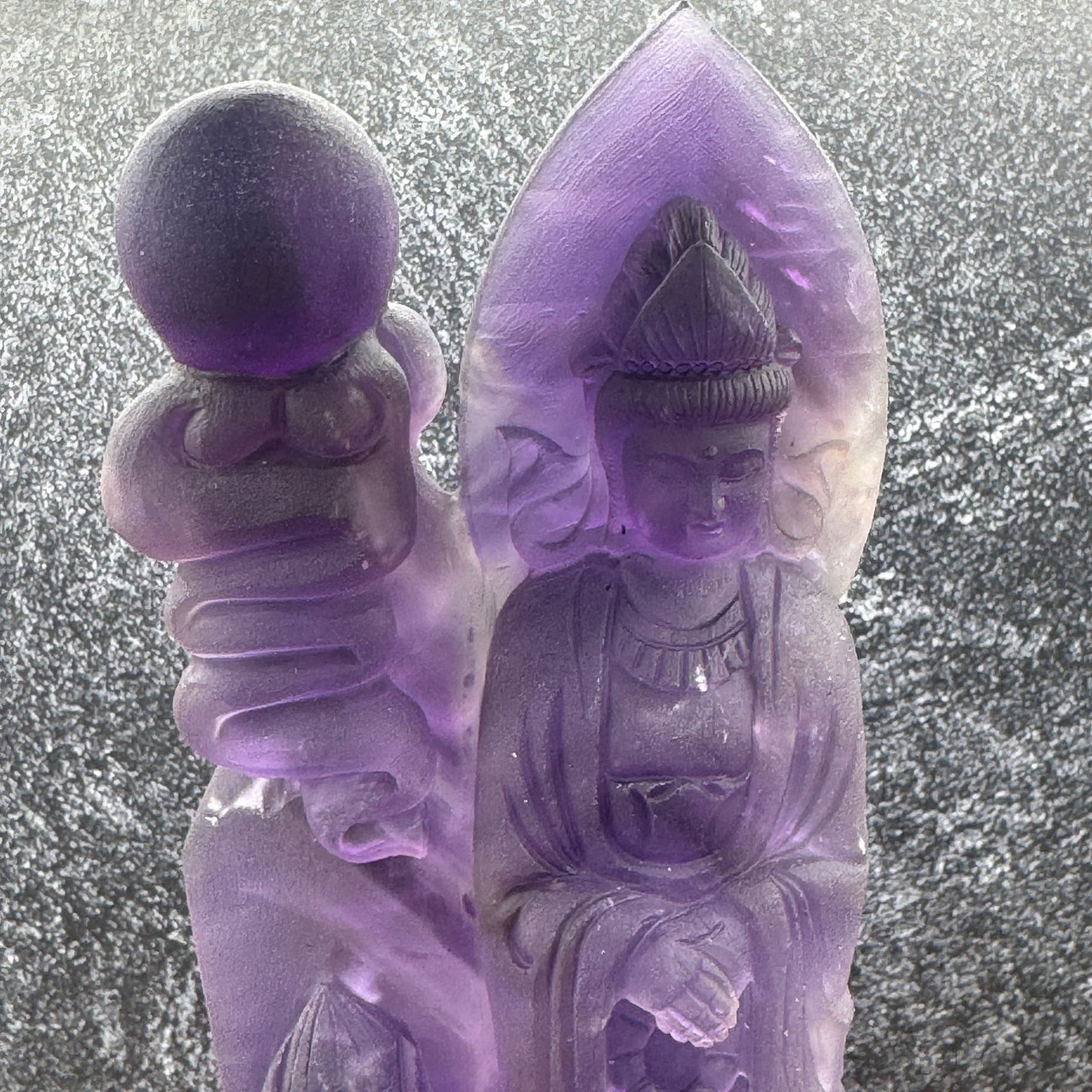 Unpolished Amethyst Guanyin with Crystal Ball Carving - Sage & Magic