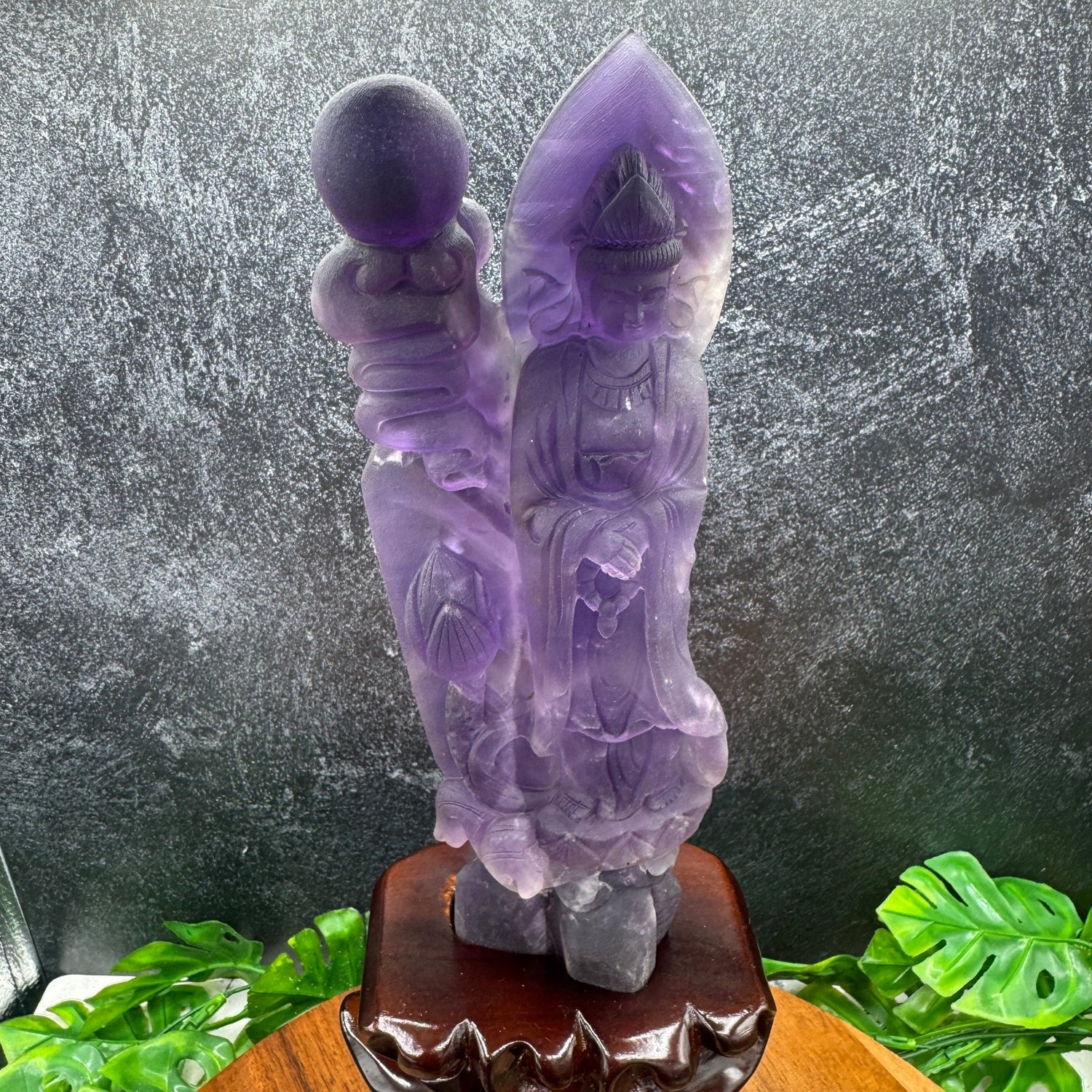 Unpolished Amethyst Guanyin with Crystal Ball Carving - Sage & Magic