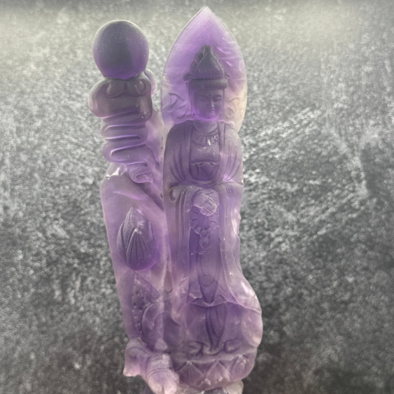 Unpolished Amethyst Guanyin with Crystal Ball Carving - Sage & Magic