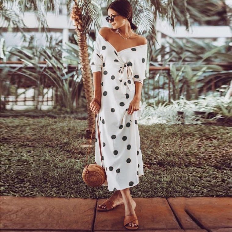 White Polka Cold Shouder V - Neck Maxi Dress - Sage & Magic