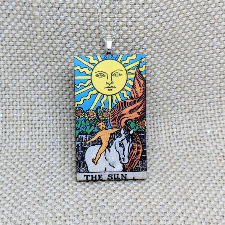 Woodcut Tarot Card Necklace - Sage & Magic