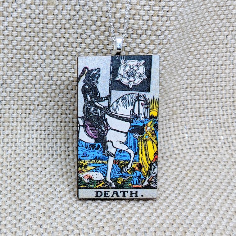 Woodcut Tarot Card Necklace - Sage & Magic