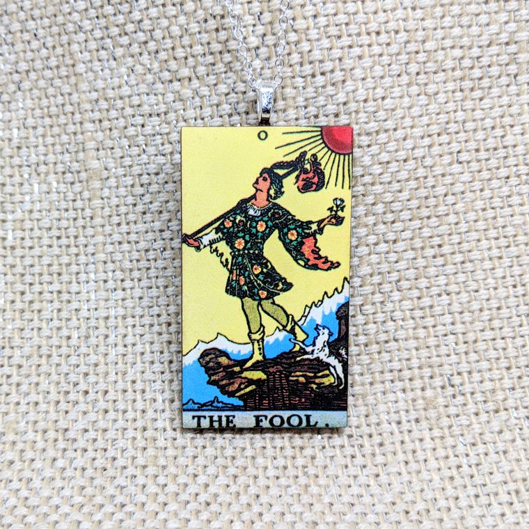 Woodcut Tarot Card Necklace - Sage & Magic