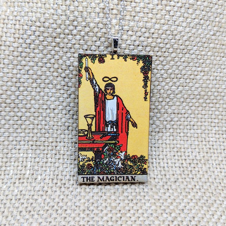 Woodcut Tarot Card Necklace - Sage & Magic