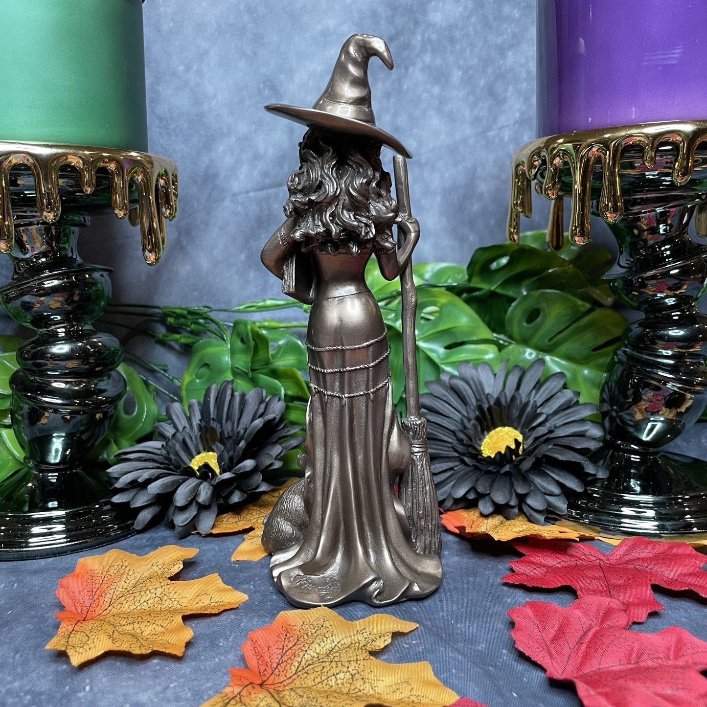 Wooden Bronze Witch Statue - Sage & Magic