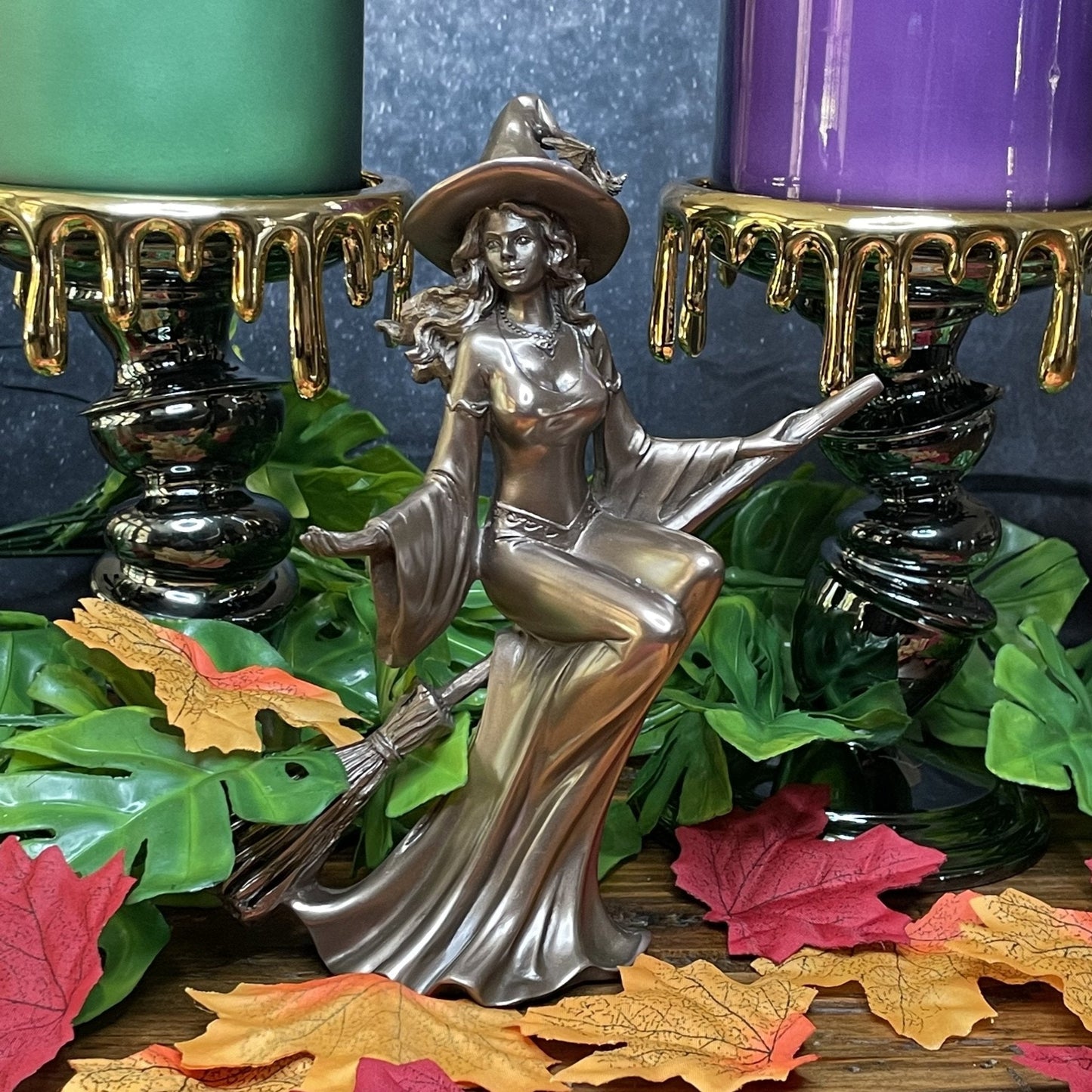 Wooden Bronze Witch Statue - Sage & Magic