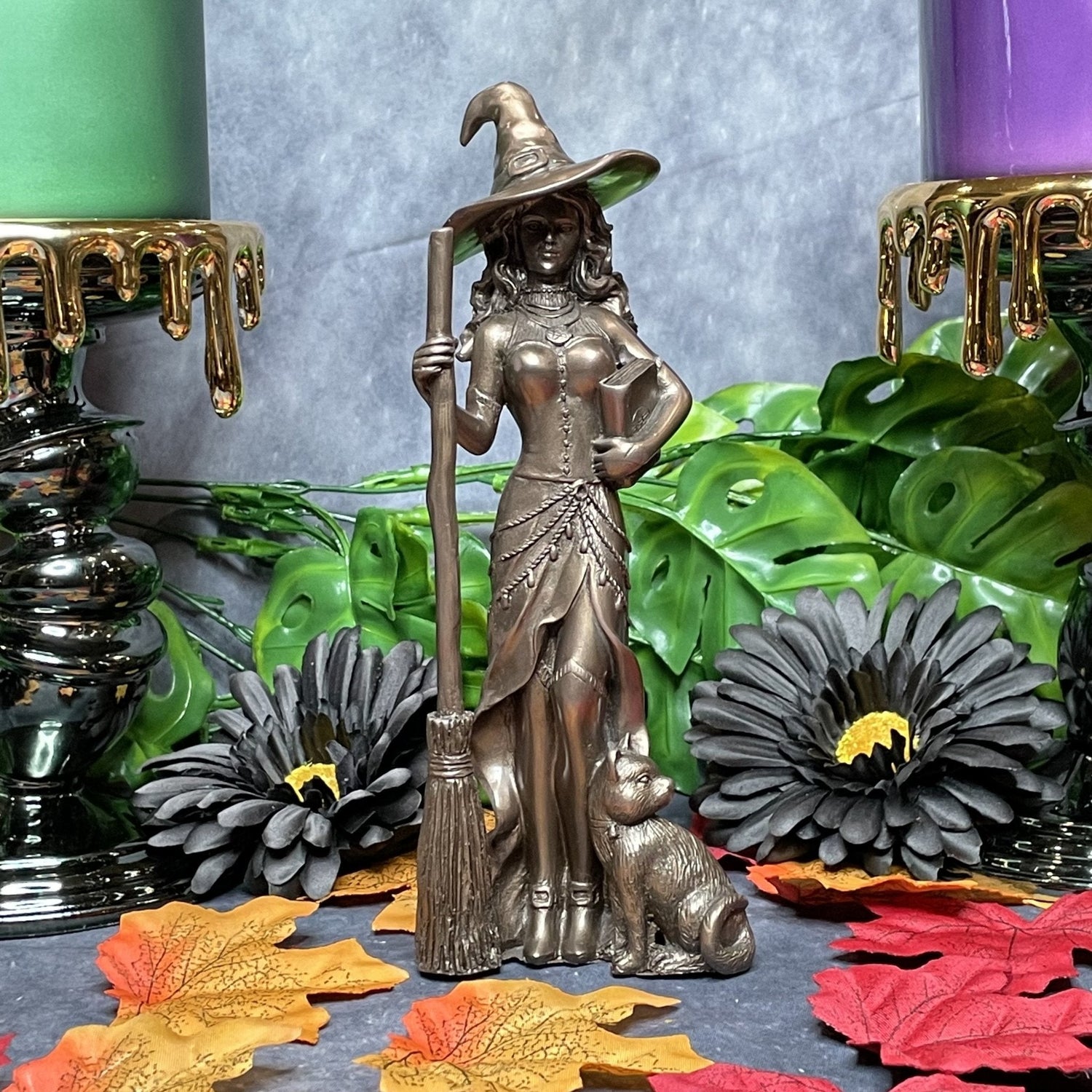 Wooden Bronze Witch Statue - Sage & Magic