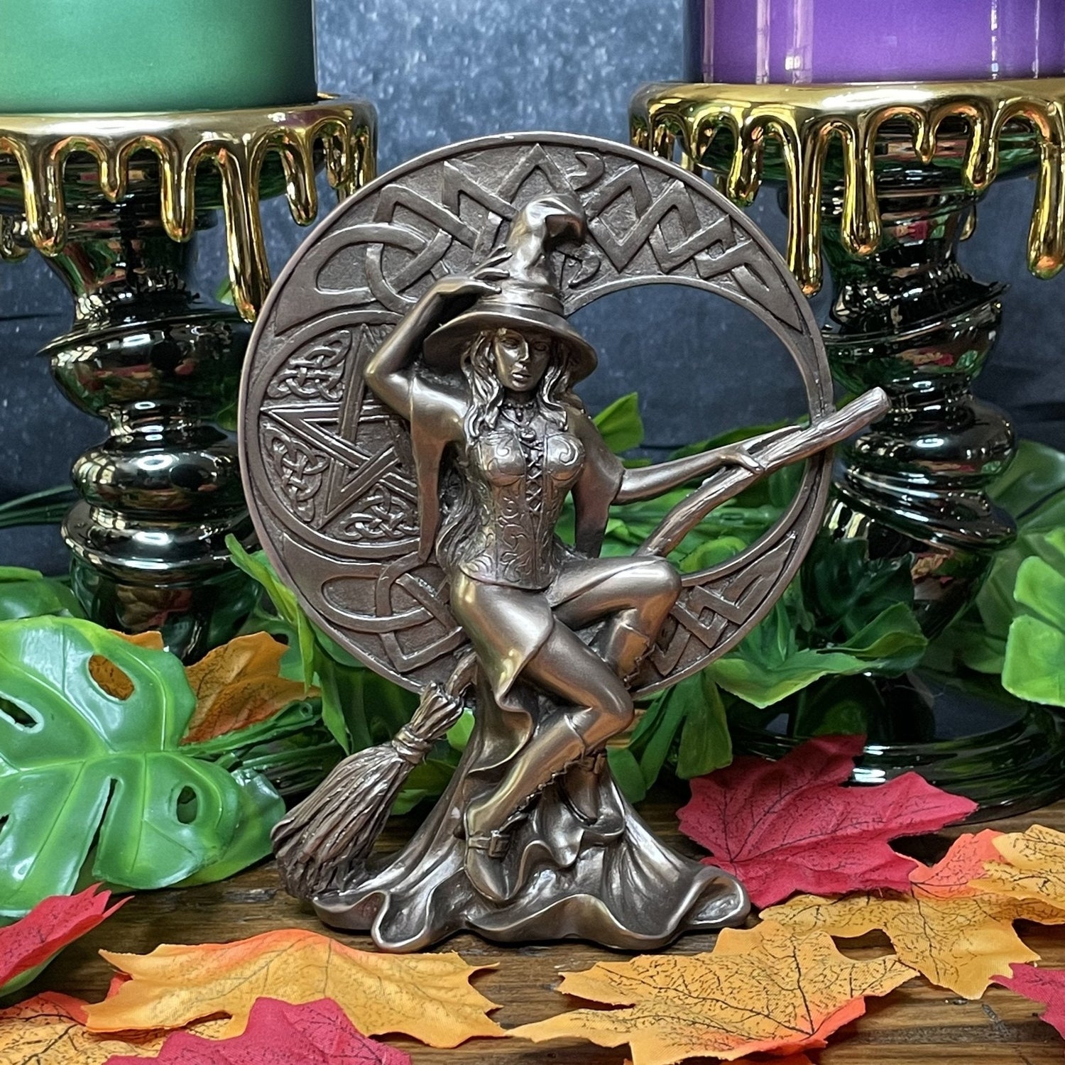 Wooden Bronze Witch Statue - Sage & Magic