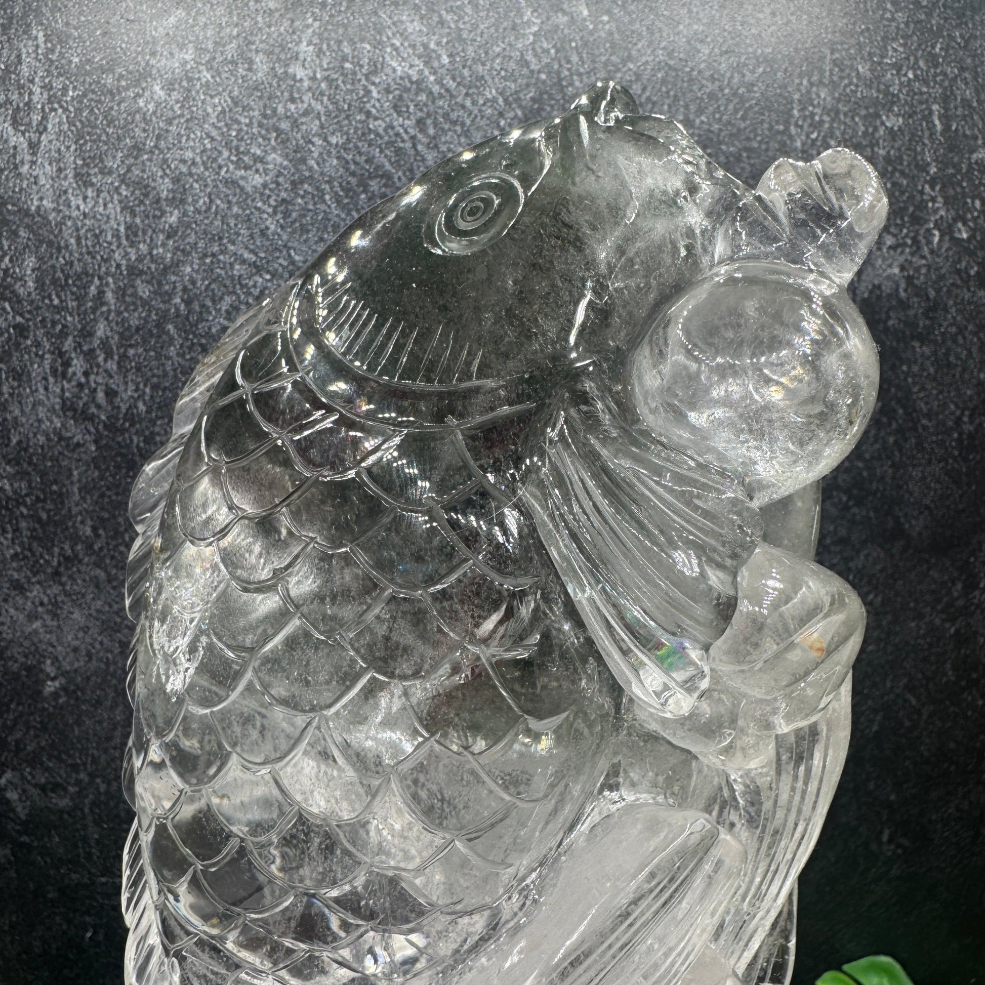 XL Rainbow Clear Quartz Lucky Fish on Stand - Sage & Magic