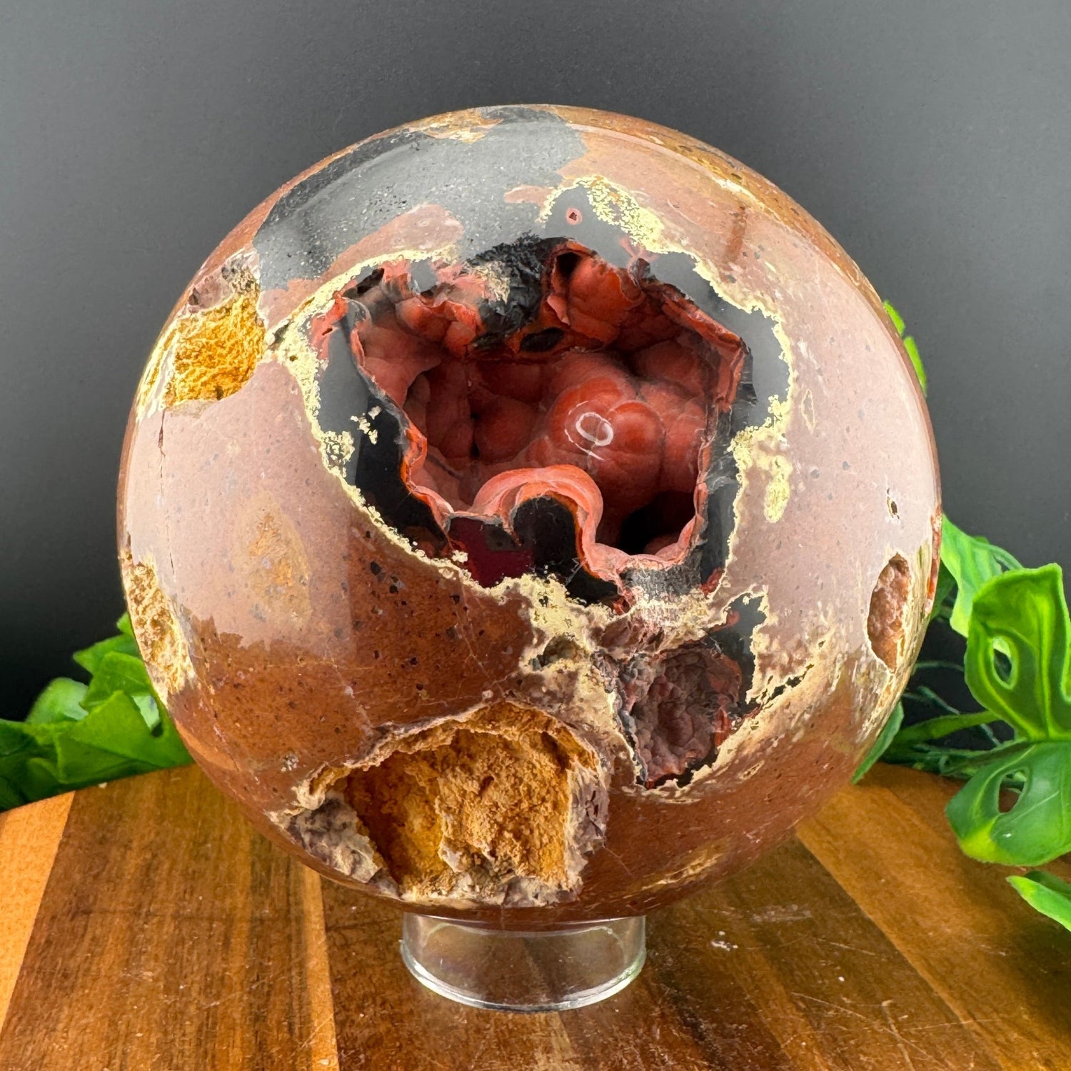 XL Red Botryoidal Agate Sphere with Unique Heart Shaped Cave - Sage & Magic