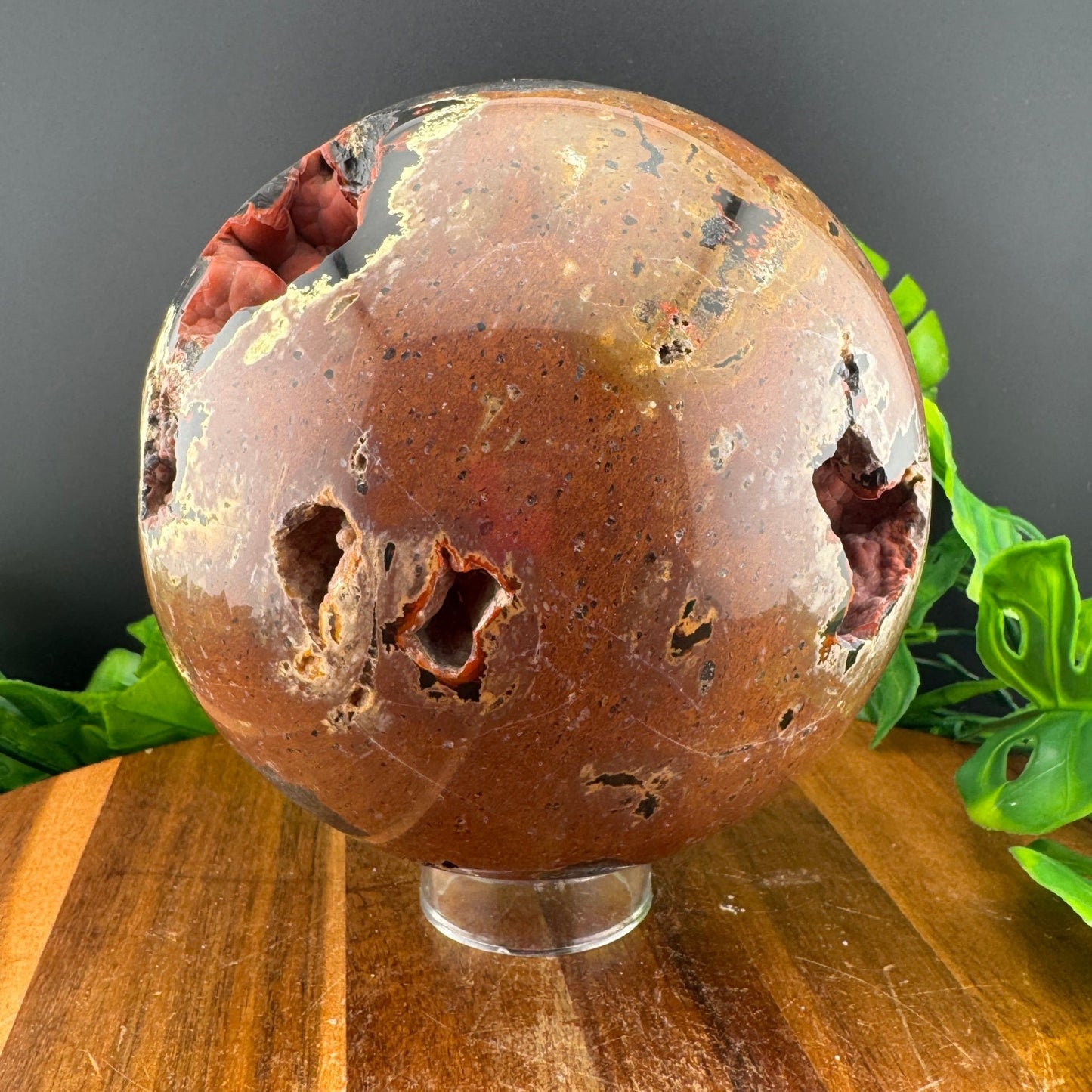 XL Red Botryoidal Agate Sphere with Unique Heart Shaped Cave - Sage & Magic