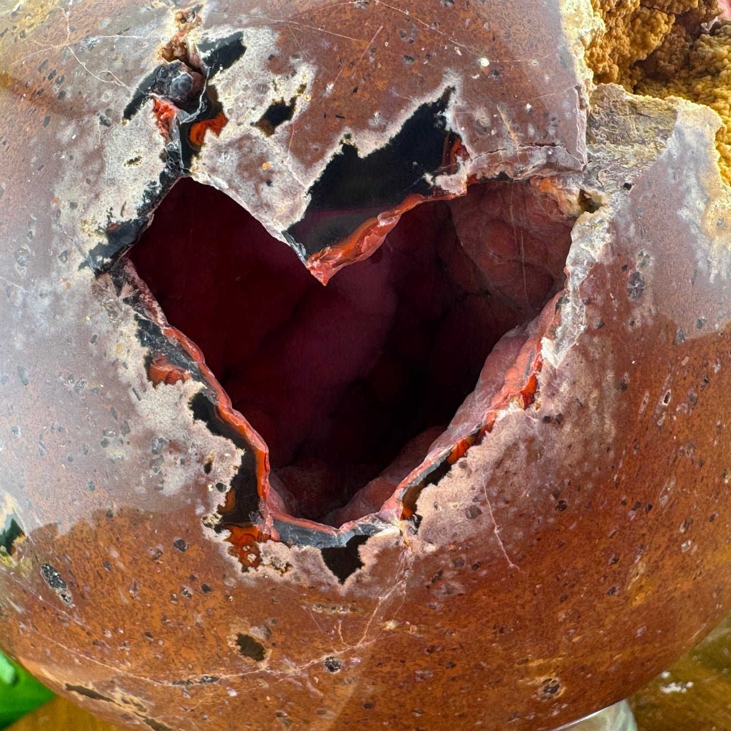 XL Red Botryoidal Agate Sphere with Unique Heart Shaped Cave - Sage & Magic