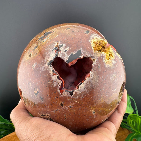 XL Red Botryoidal Agate Sphere with Unique Heart Shaped Cave - Sage & Magic