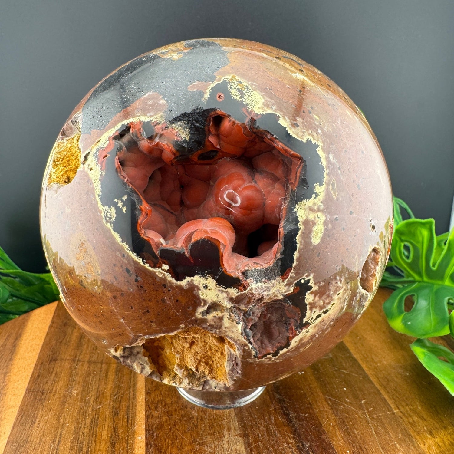 XL Red Botryoidal Agate Sphere with Unique Heart Shaped Cave - Sage & Magic