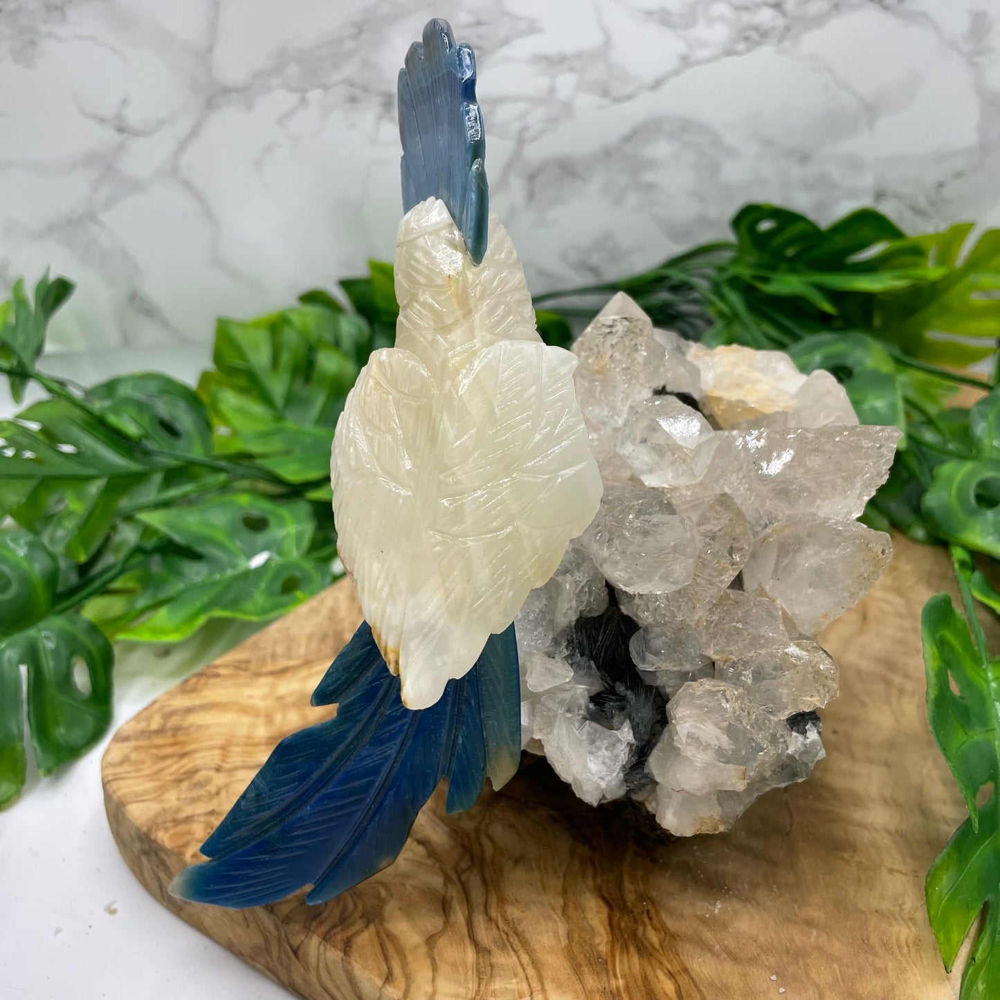 White Calcite & Blue Agate Crystal Parrott