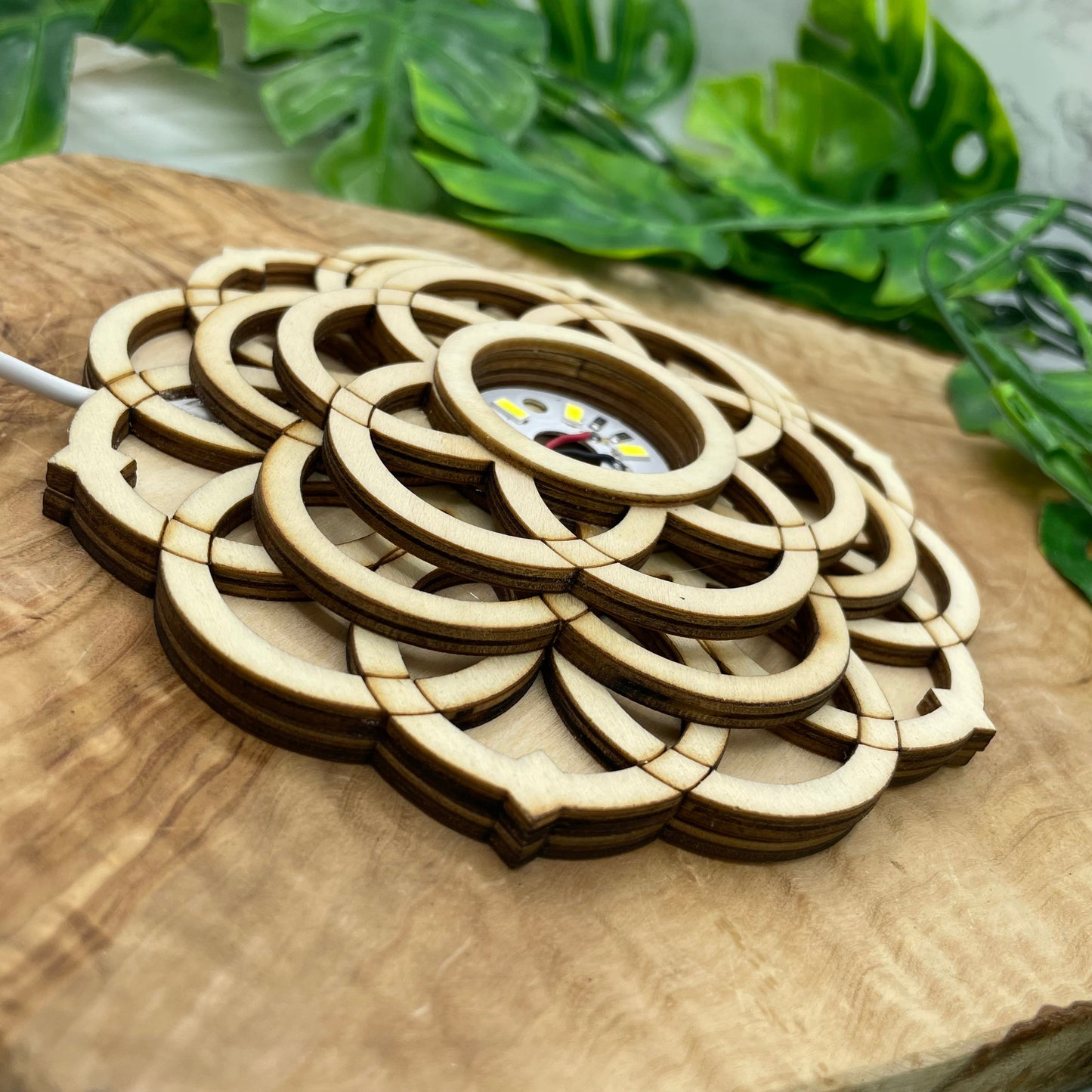 Flower of Life Wooden USB Light Stand