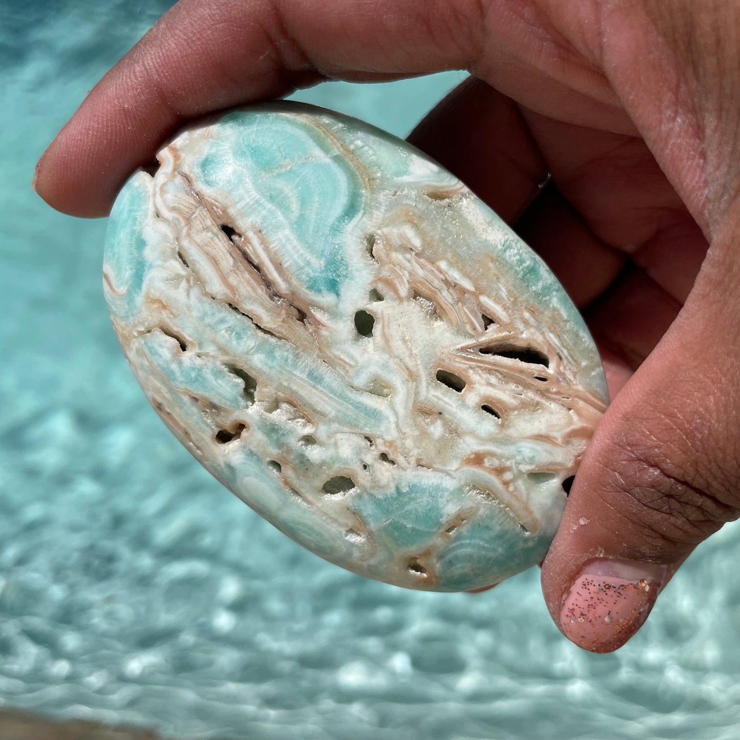 Blue Aragonite Palm Stone