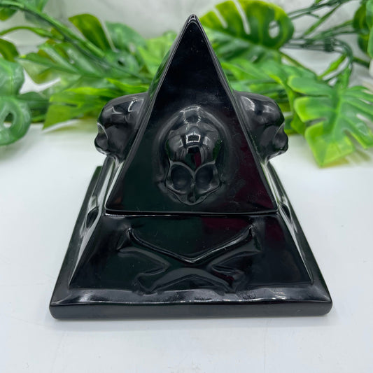 Skull and Crossbones Obsidian Trinket Pyramid Box