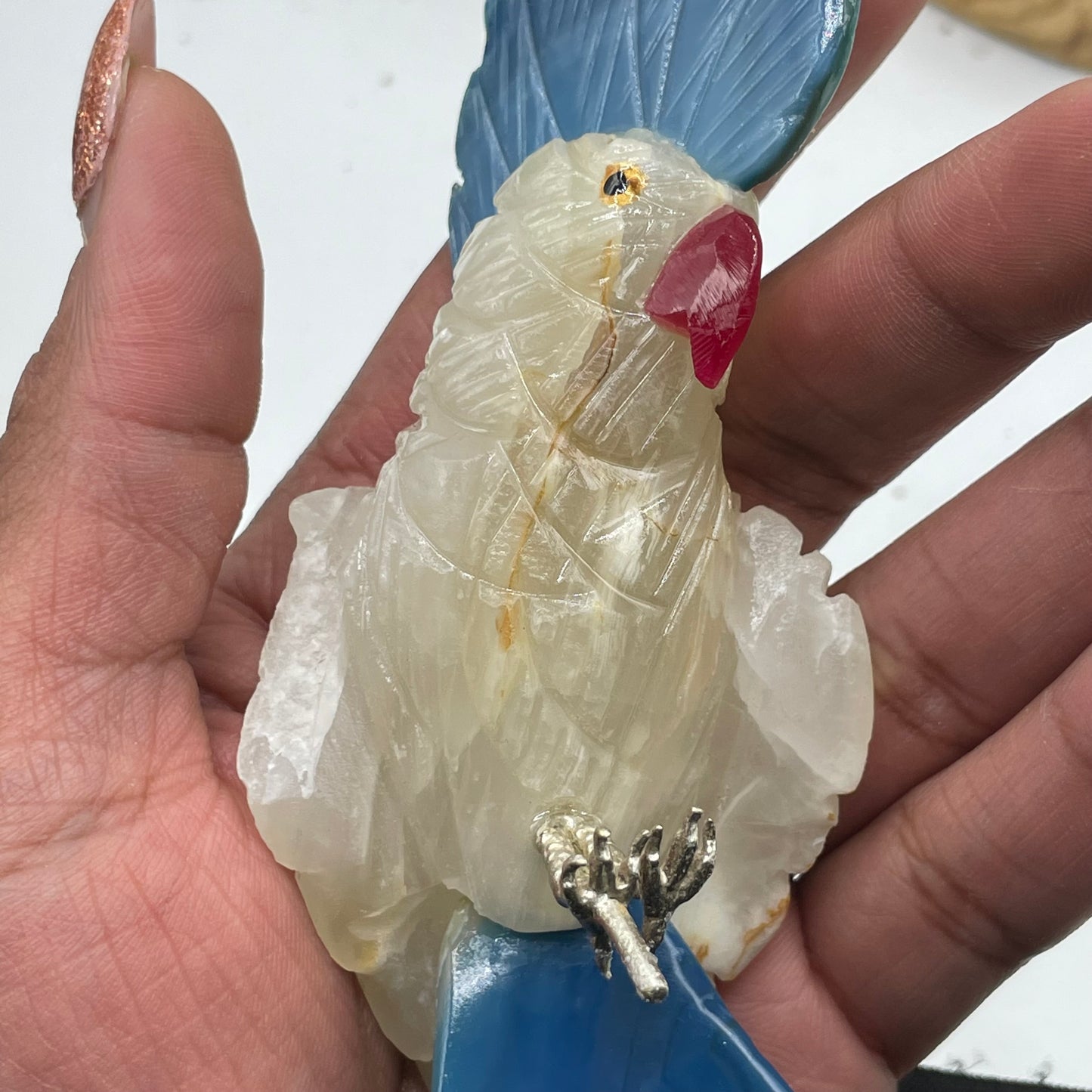 White Calcite & Blue Agate Crystal Parrott