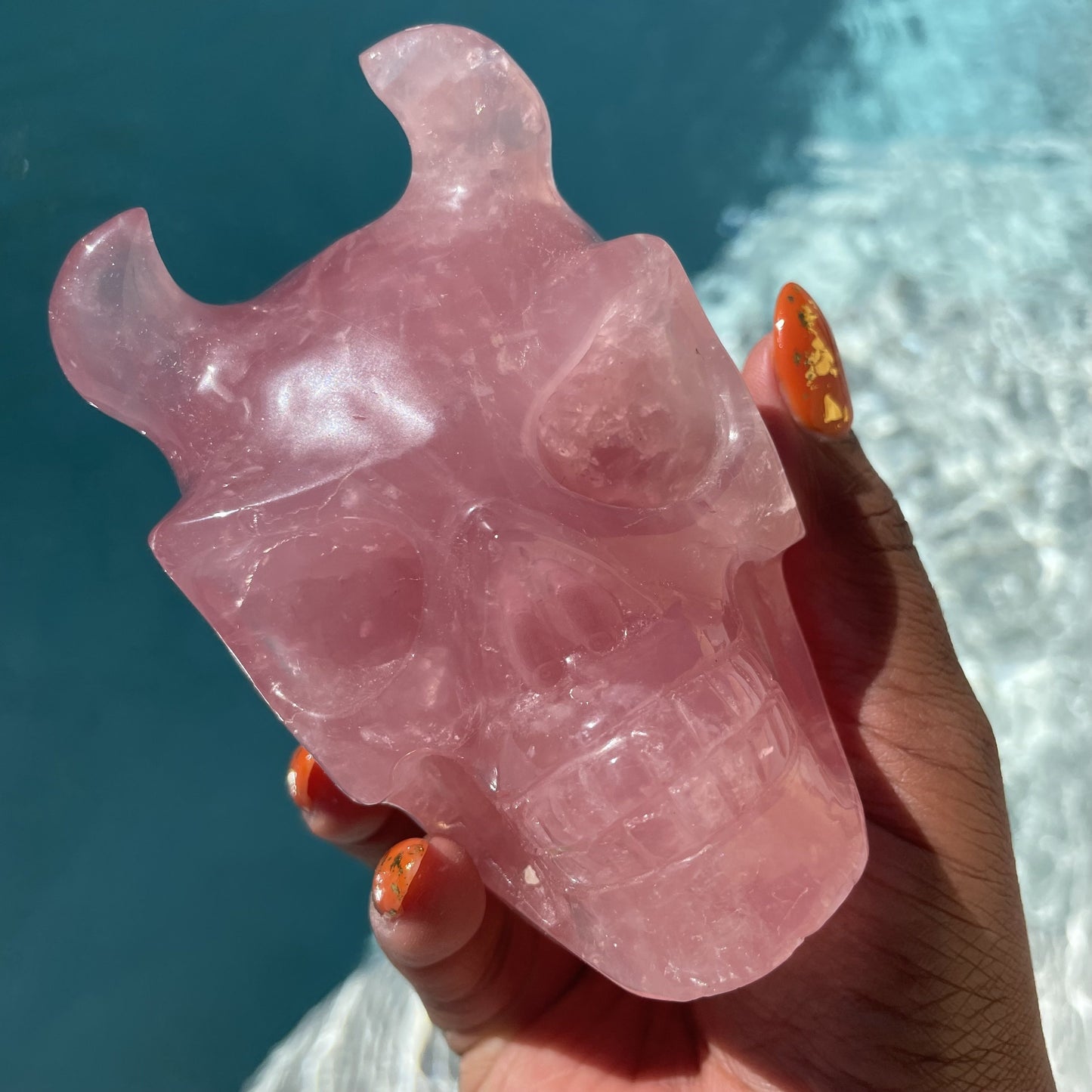 Pink Rose Quartz Demon Skull