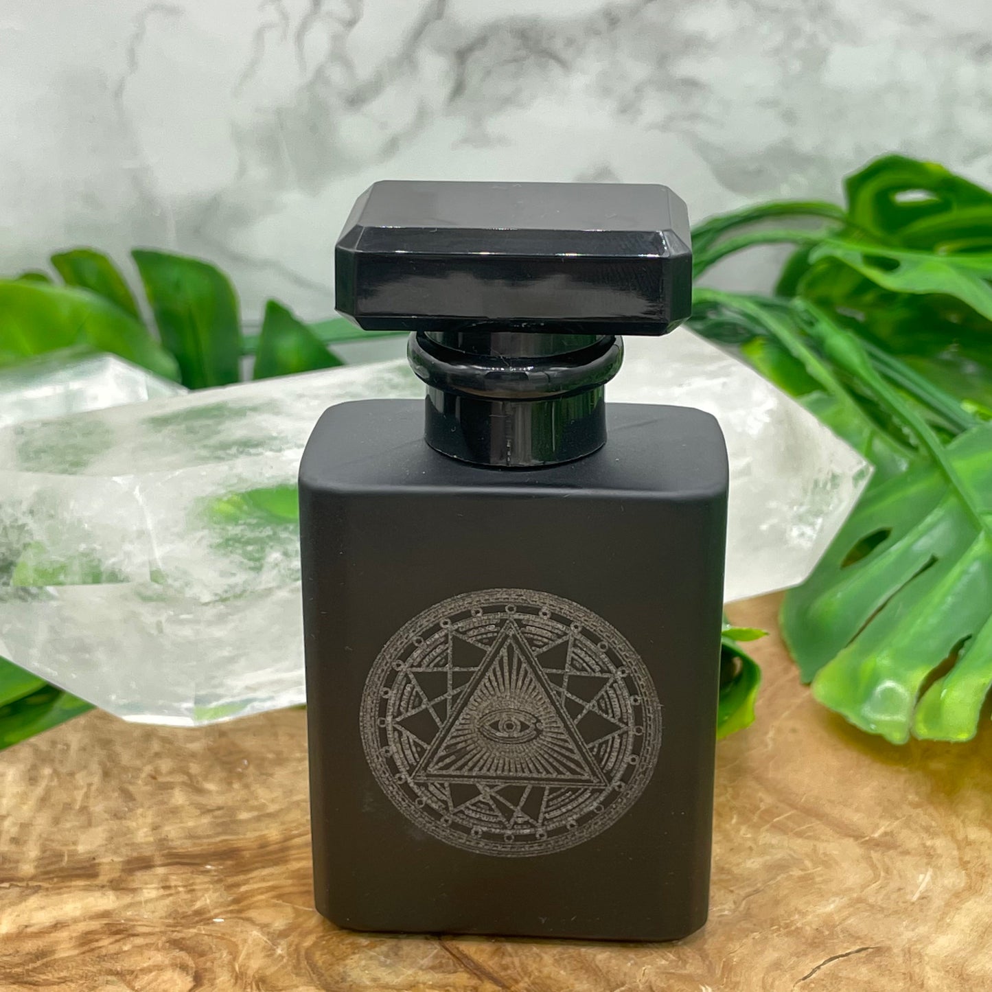 Black Glass Etched Perfume Bottle
