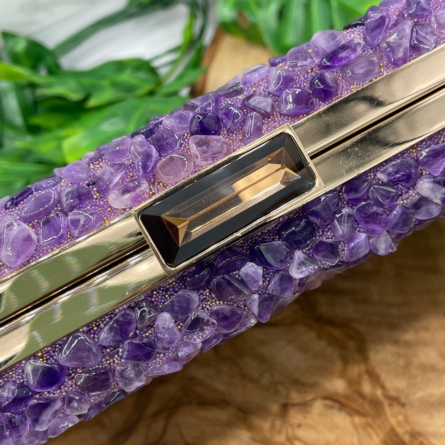 Amethyst Gold Plated Clutch with Gold Strap