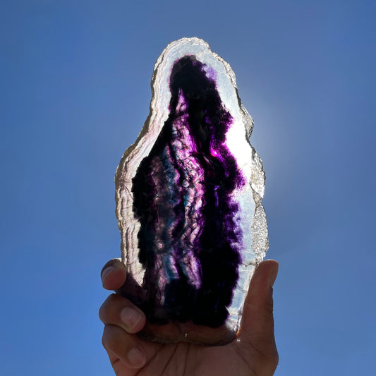 Rainbow Fluorite in Quartz Slab