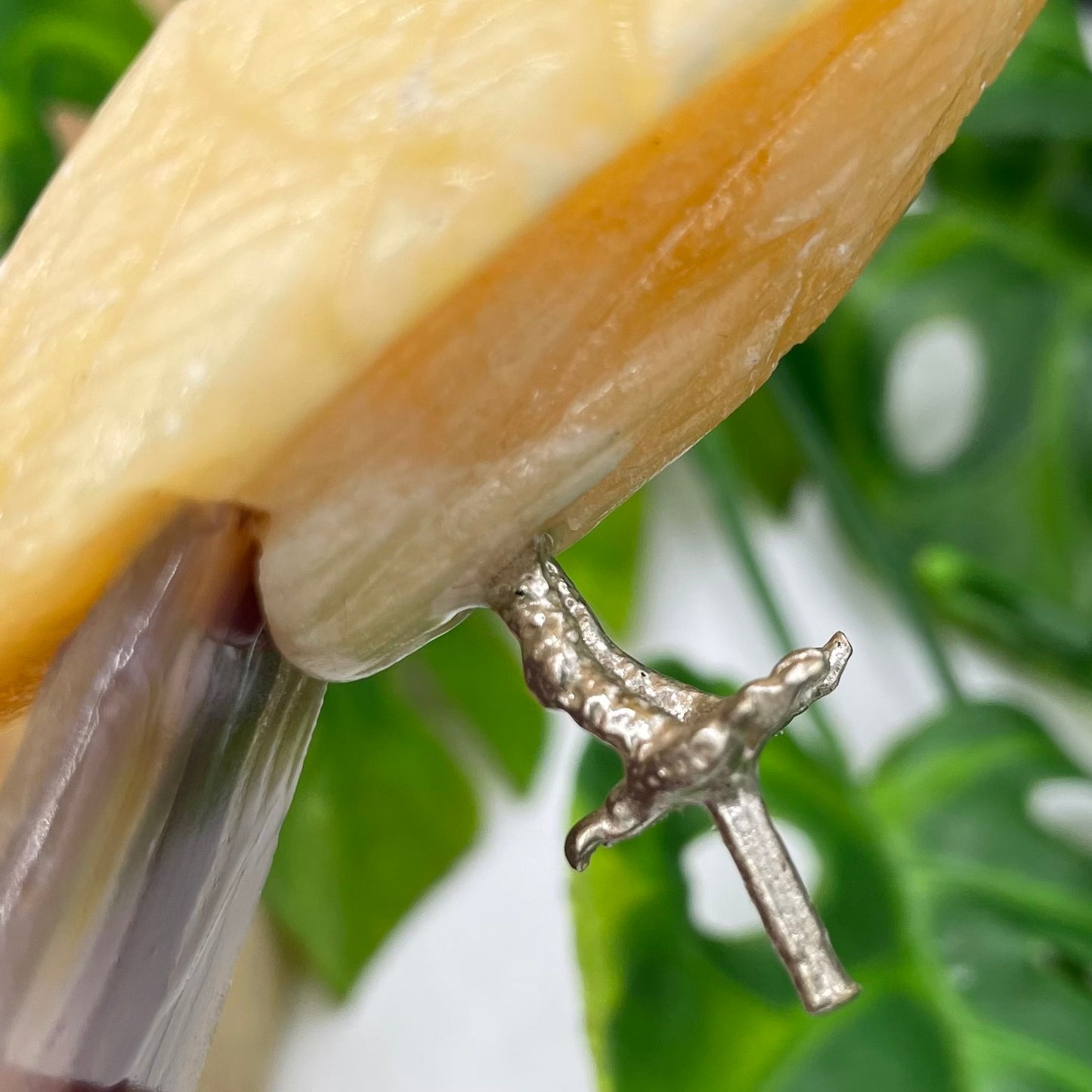 Yellow Calcite & Grey Agate Crystal Parrot