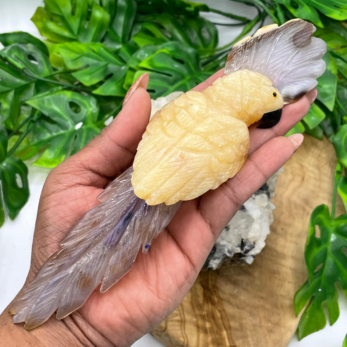 Yellow Calcite & Grey Agate Crystal Parrot