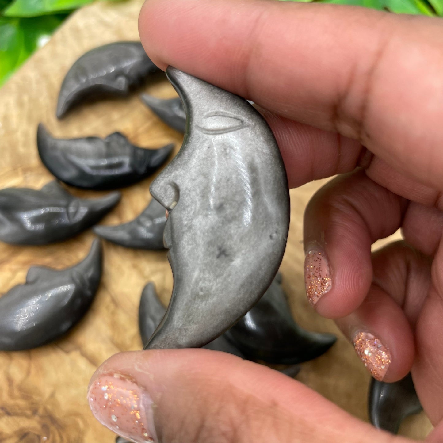 Silver Obsidian Moon with Face