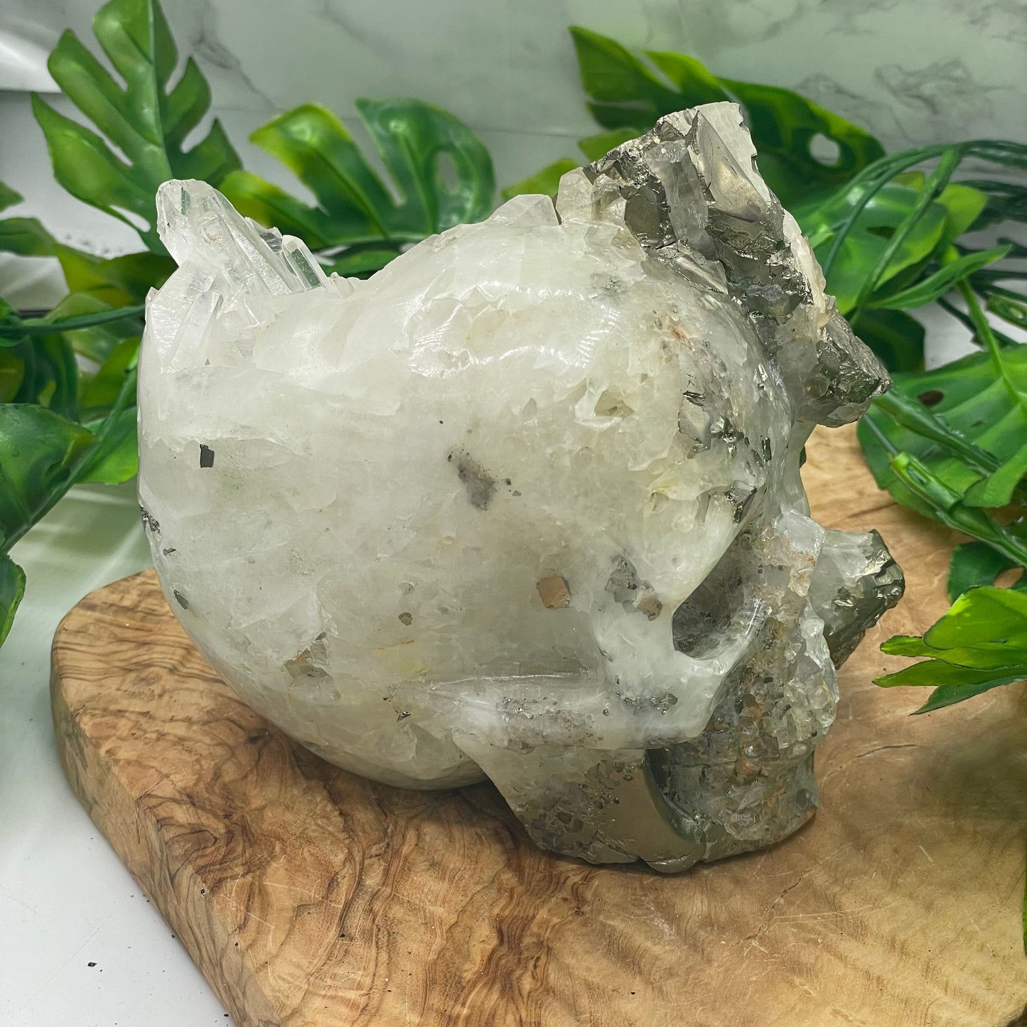 Rare Cubic Pyrite in Quartz Skull