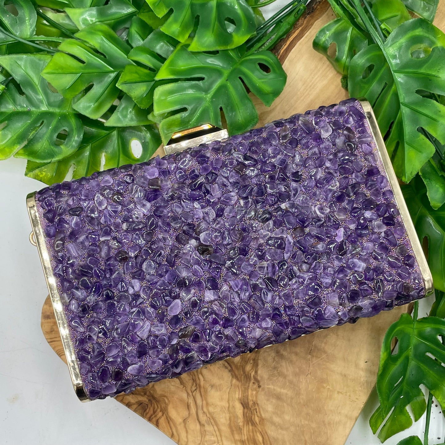 Amethyst Gold Plated Clutch with Gold Strap