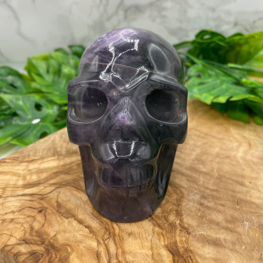 Dark Rainbow Fluorite Skull