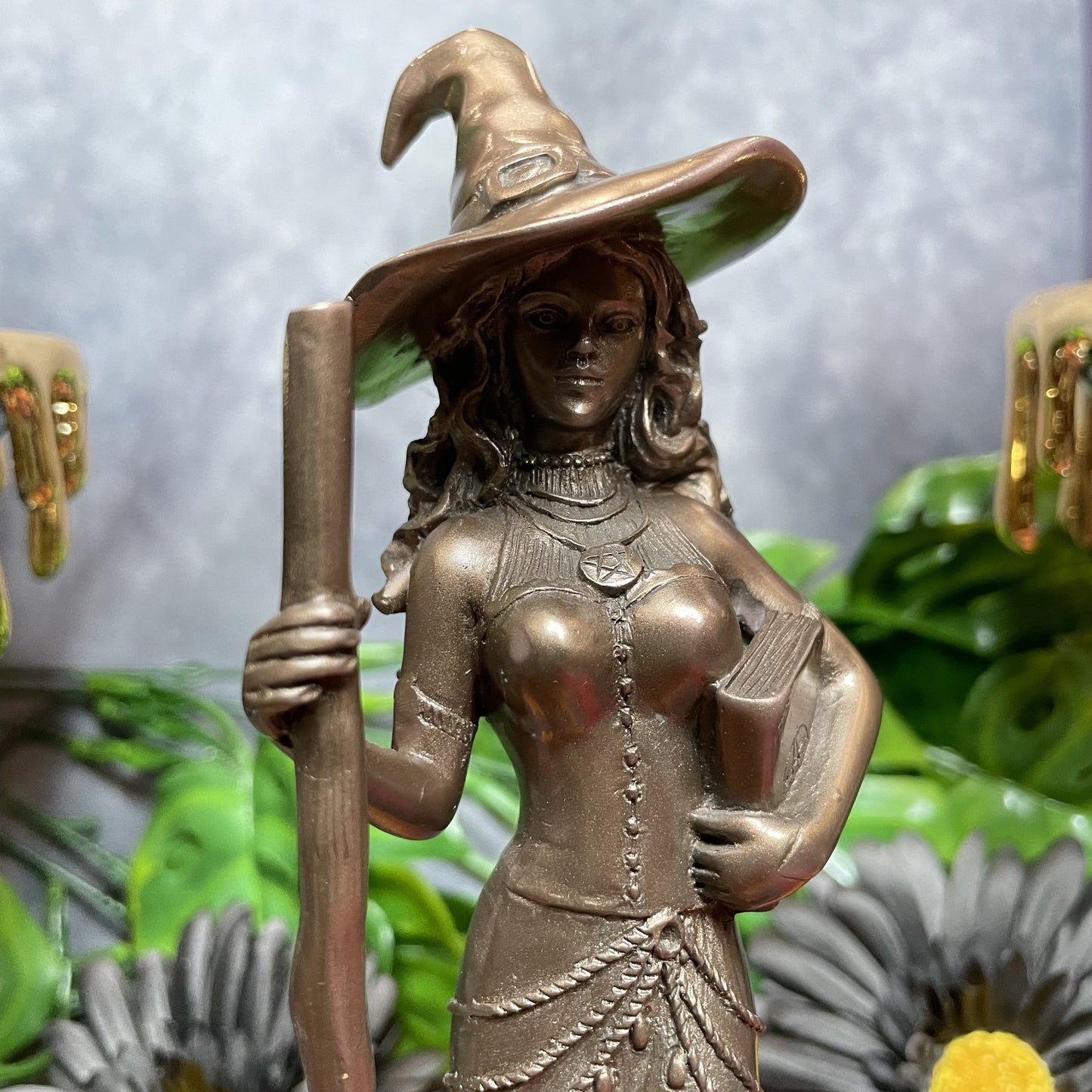 Wooden Bronze Witch Statue