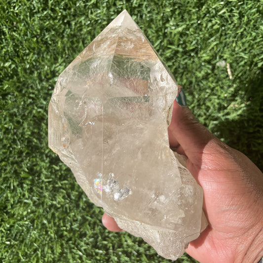Clear Quartz Semi-Polished Point with Stand